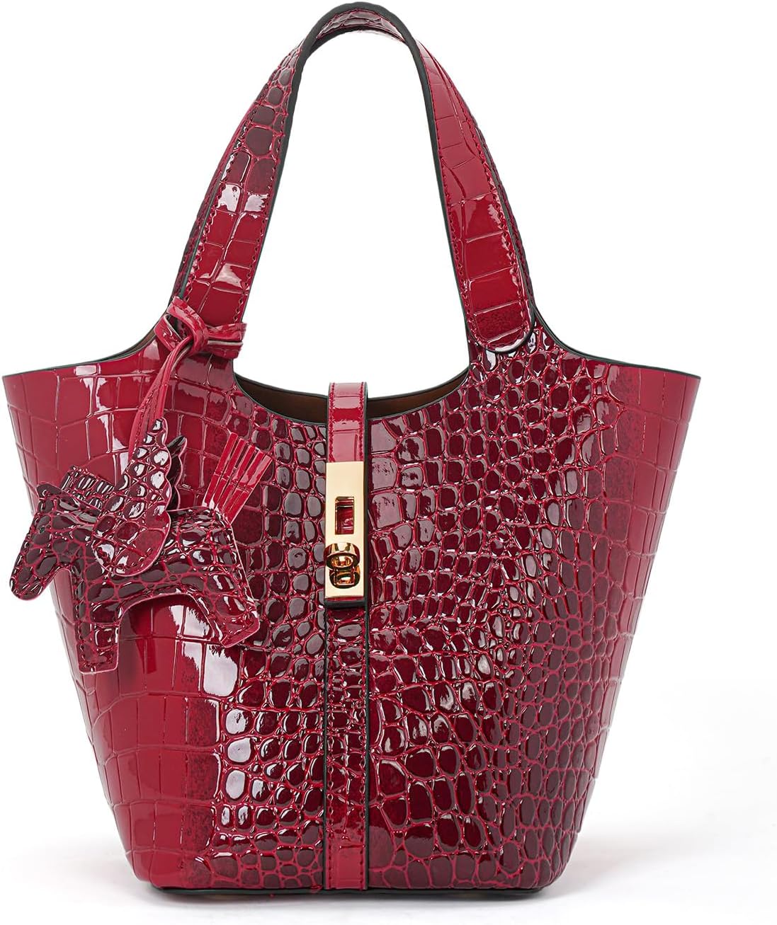 Women's Leather Tote Bag, Small, Cute, Fashionable, Large Capacity, Lightweight, Commuting, Popular, High Visibility, Simple, Soft, Freestanding, Inner Pocket Included, Charm Included