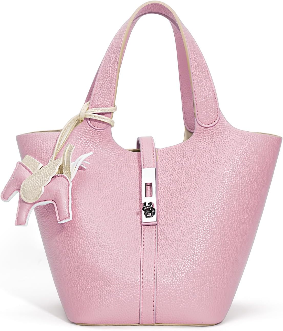 Women's Leather Tote Bag, Small, Cute, Fashionable, Large Capacity, Lightweight, Commuting, Popular, High Visibility, Simple, Soft, Freestanding, Inner Pocket Included, Charm Included