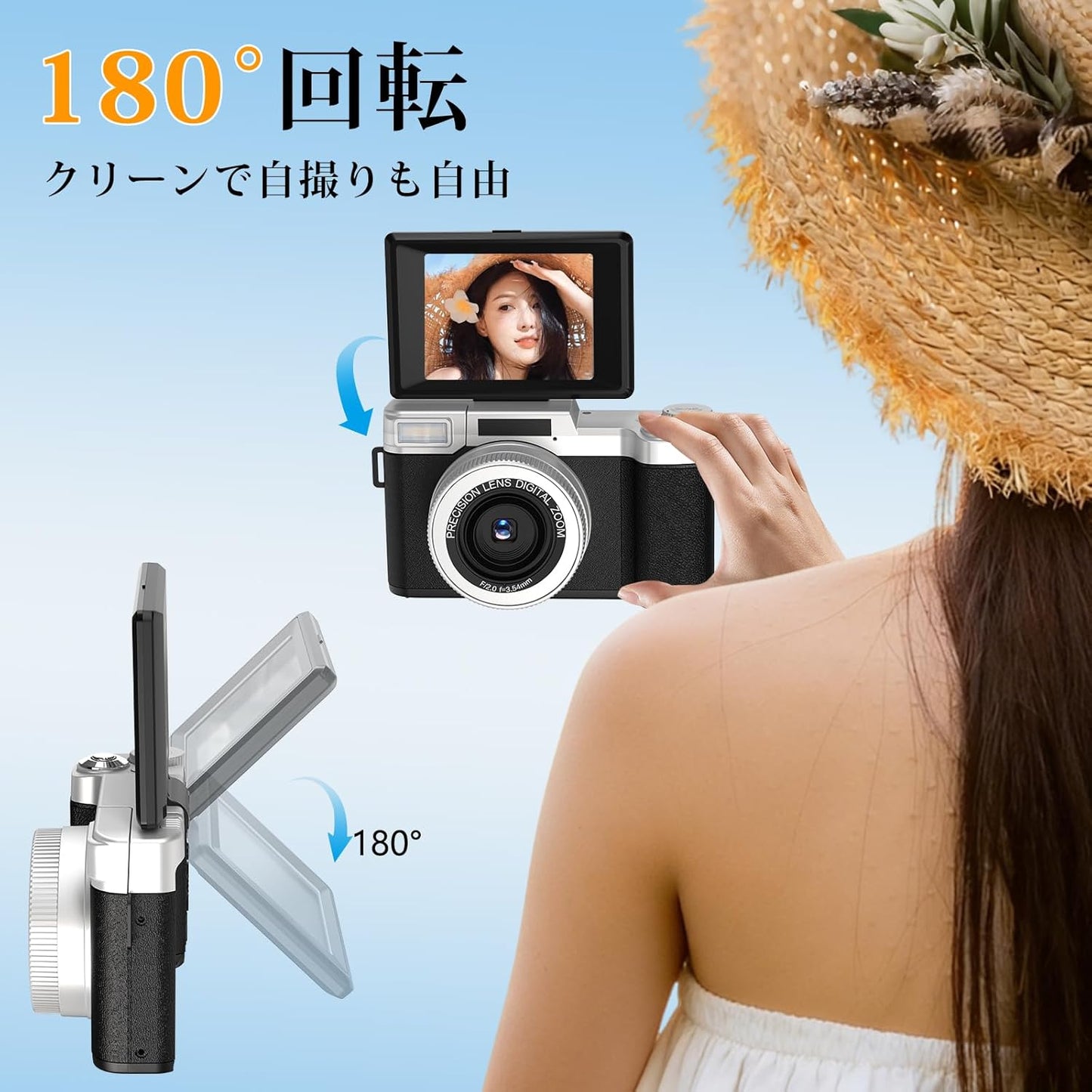 Digital Camera, 2026 Photo & Video Capture, 8K, 64 Megapixels, Digital Camera, 18x Digital Zoom, Compact Digital Camera, 180° Rotation, Convenient Selfie, Equipped with 2 LED Auxiliary Lights, Digital