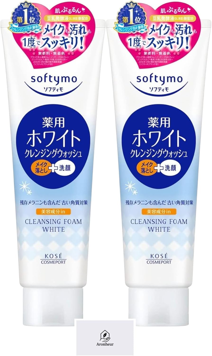 Softimo Medicated White Cleansing Wash, Set of 2, Makeup Remover + Face Wash [Quasi-Drug] Aronheur Original Mask Case Included