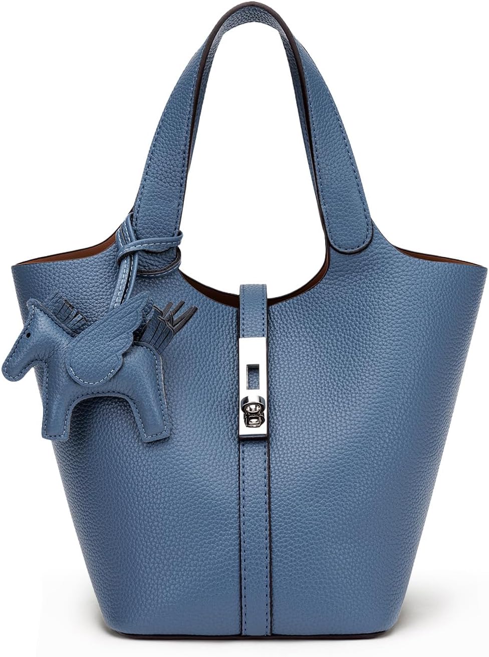 Women's Leather Tote Bag, Small, Cute, Fashionable, Large Capacity, Lightweight, Commuting, Popular, High Visibility, Simple, Soft, Freestanding, Inner Pocket Included, Charm Included