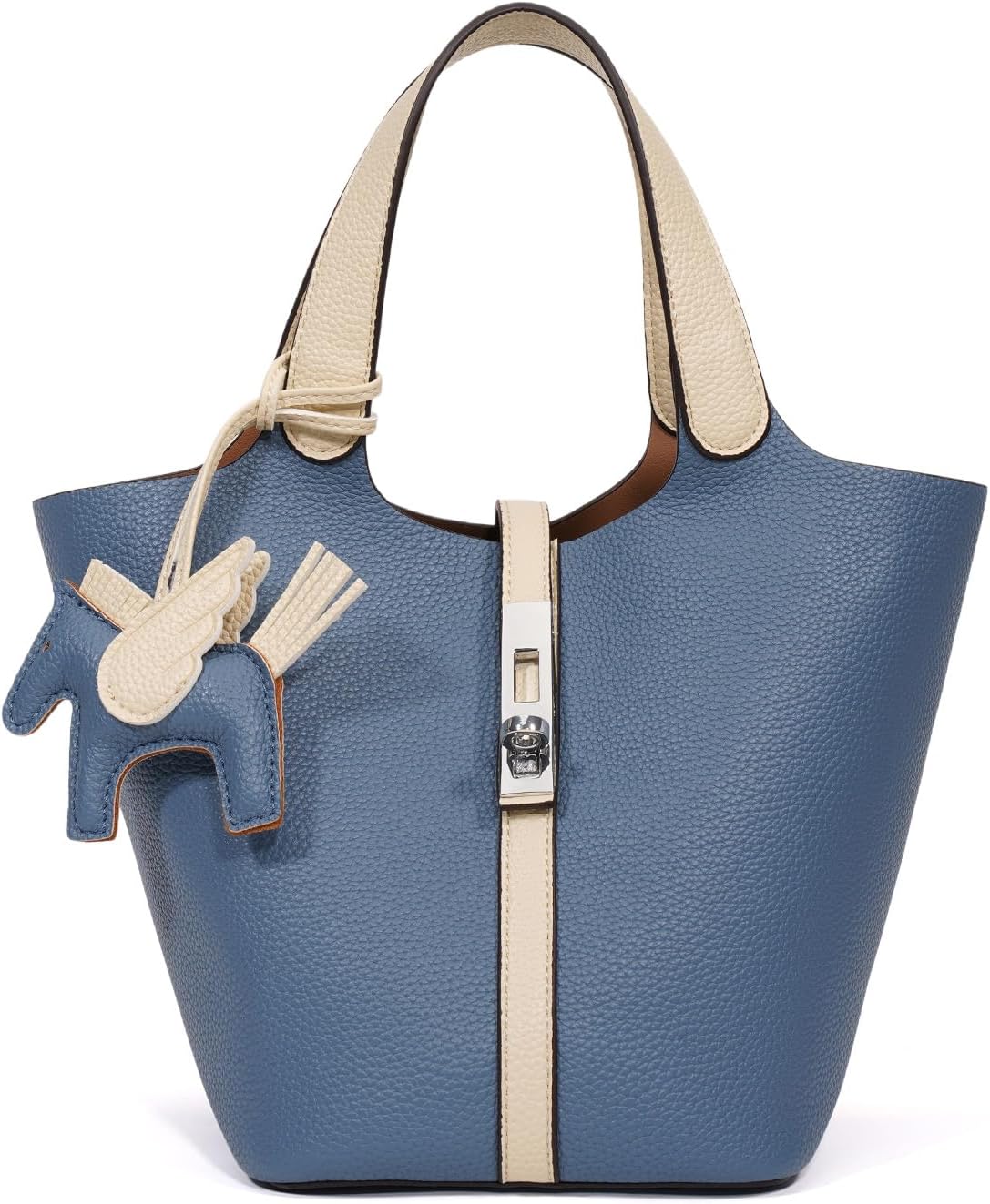 Women's Leather Tote Bag, Small, Cute, Fashionable, Large Capacity, Lightweight, Commuting, Popular, High Visibility, Simple, Soft, Freestanding, Inner Pocket Included, Charm Included