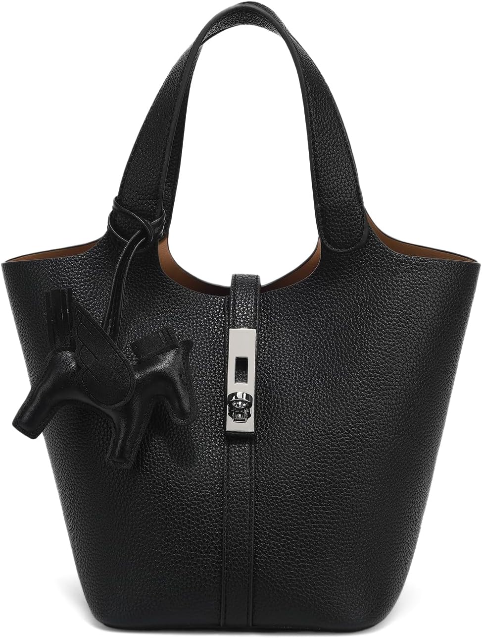 Women's Leather Tote Bag, Small, Cute, Fashionable, Large Capacity, Lightweight, Commuting, Popular, High Visibility, Simple, Soft, Freestanding, Inner Pocket Included, Charm Included