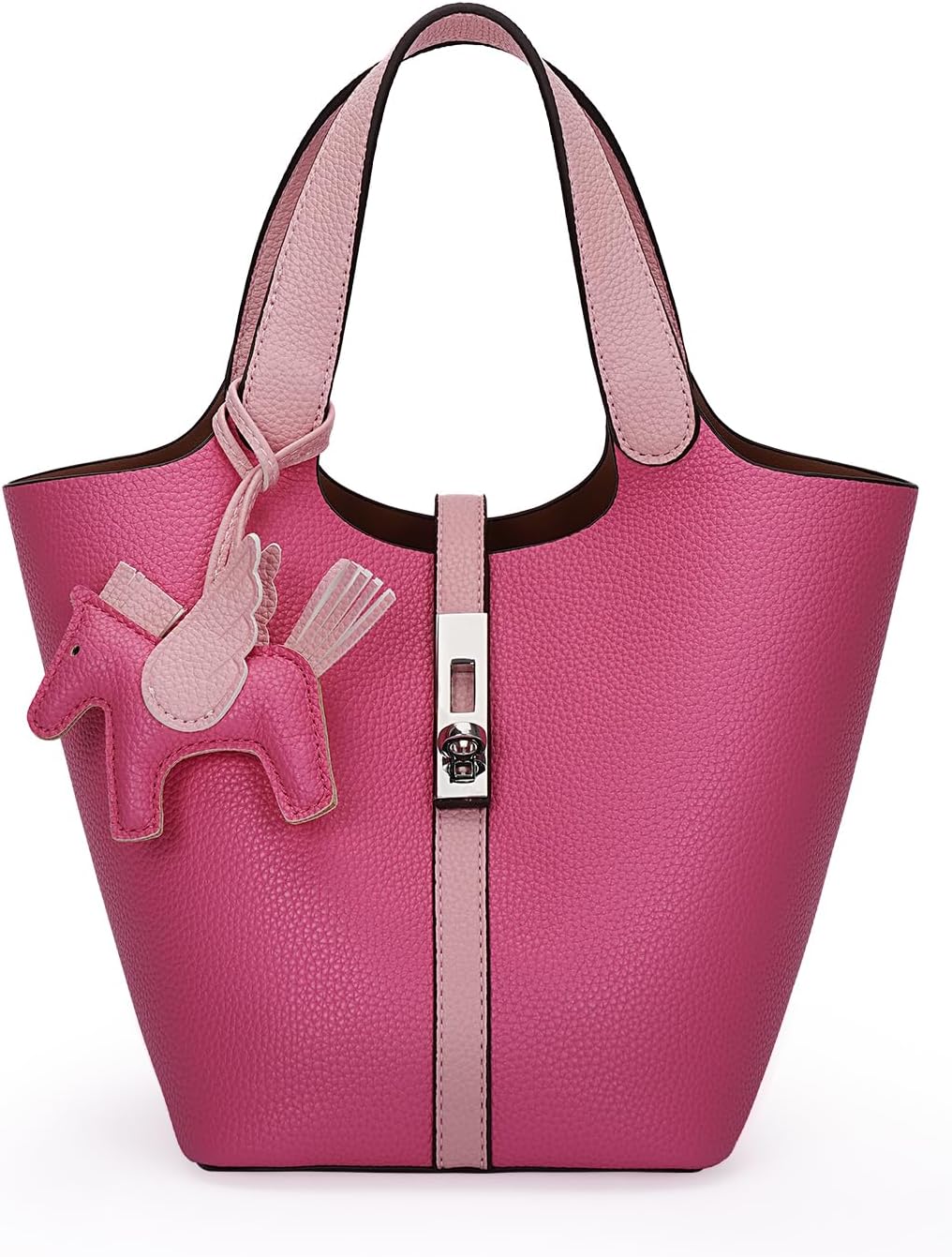 Women's Leather Tote Bag, Small, Cute, Fashionable, Large Capacity, Lightweight, Commuting, Popular, High Visibility, Simple, Soft, Freestanding, Inner Pocket Included, Charm Included