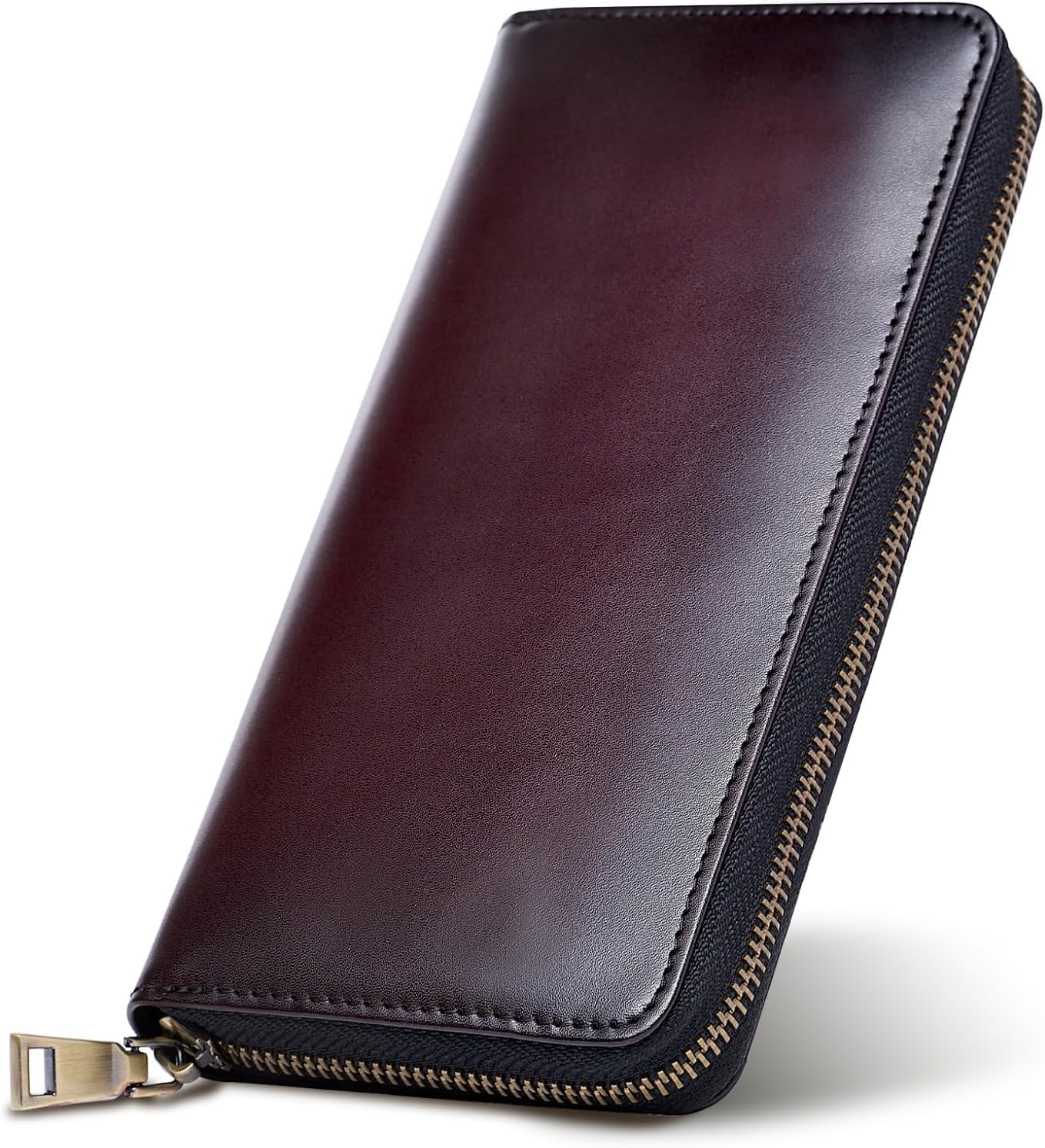Tokyo Shimomachi Kobo Men's Long Wallet, Genuine Leather [Hand-Dyed Finish], Made in Japan, Gradient Leather, High-Quality, Slim, Large Capacity, Card Storage, Round Zipper, Gift, Present, red