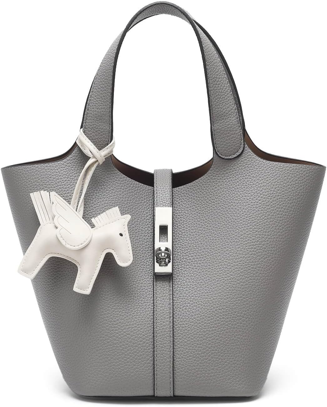 Women's Leather Tote Bag, Small, Cute, Fashionable, Large Capacity, Lightweight, Commuting, Popular, High Visibility, Simple, Soft, Freestanding, Inner Pocket Included, Charm Included