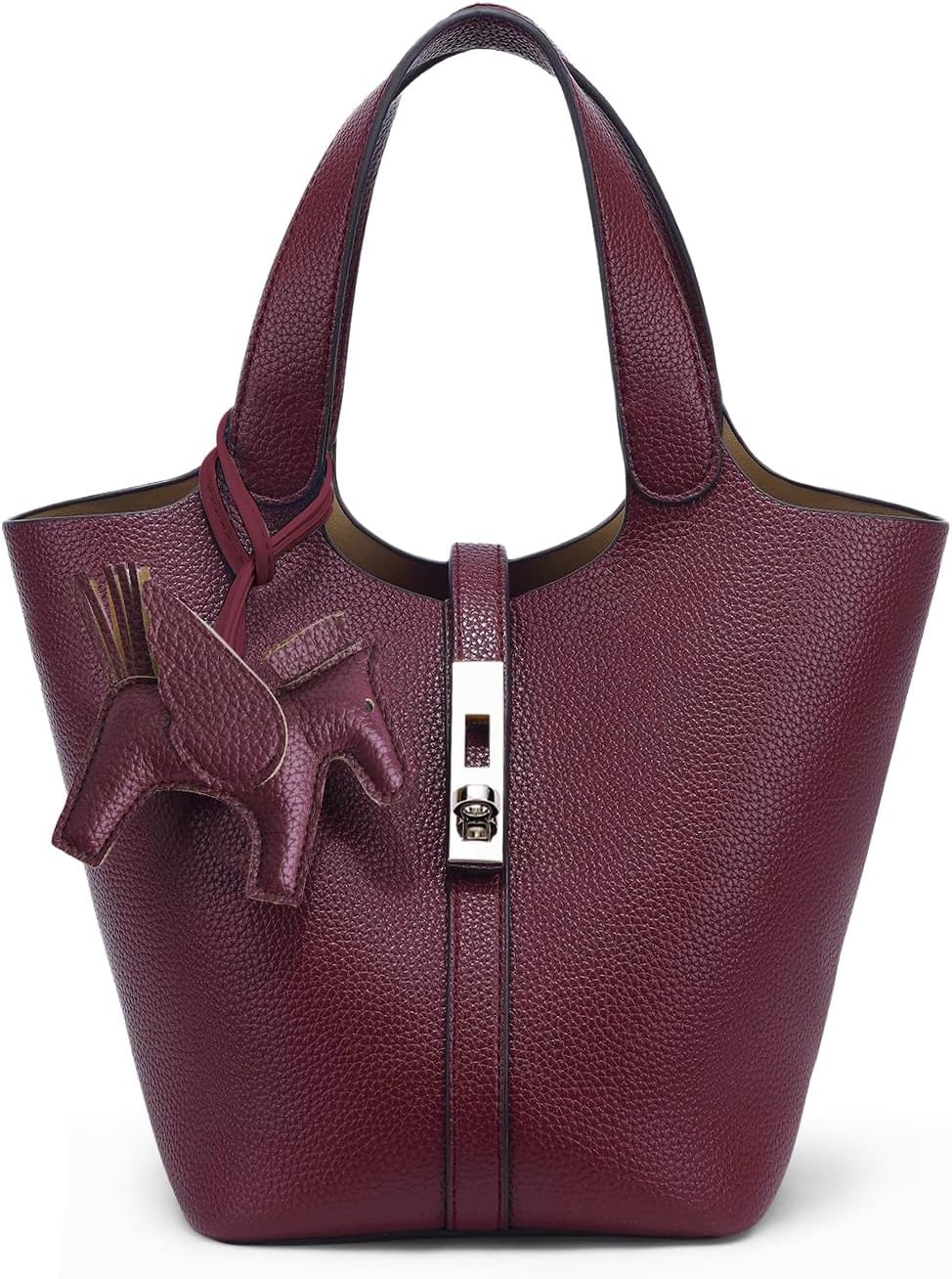 Women's Leather Tote Bag, Small, Cute, Fashionable, Large Capacity, Lightweight, Commuting, Popular, High Visibility, Simple, Soft, Freestanding, Inner Pocket Included, Charm Included