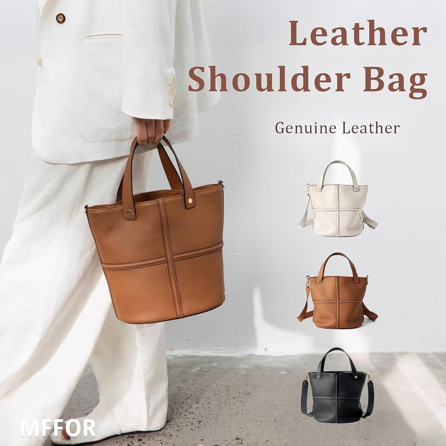 MFFOR Shoulder Bag High-Quality Genuine Leather Women's 2-Way Handbag Large Capacity High-End Casual Simple Stylish Diagonal Carry Shoulder Hand-Held Popular Commuting