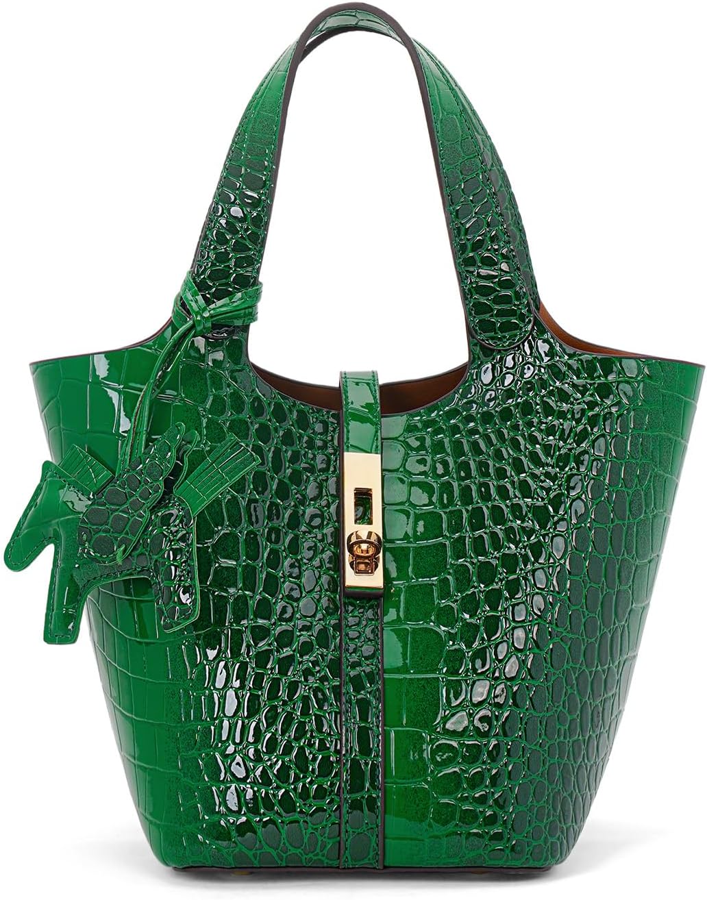 Women's Leather Tote Bag, Small, Cute, Fashionable, Large Capacity, Lightweight, Commuting, Popular, High Visibility, Simple, Soft, Freestanding, Inner Pocket Included, Charm Included