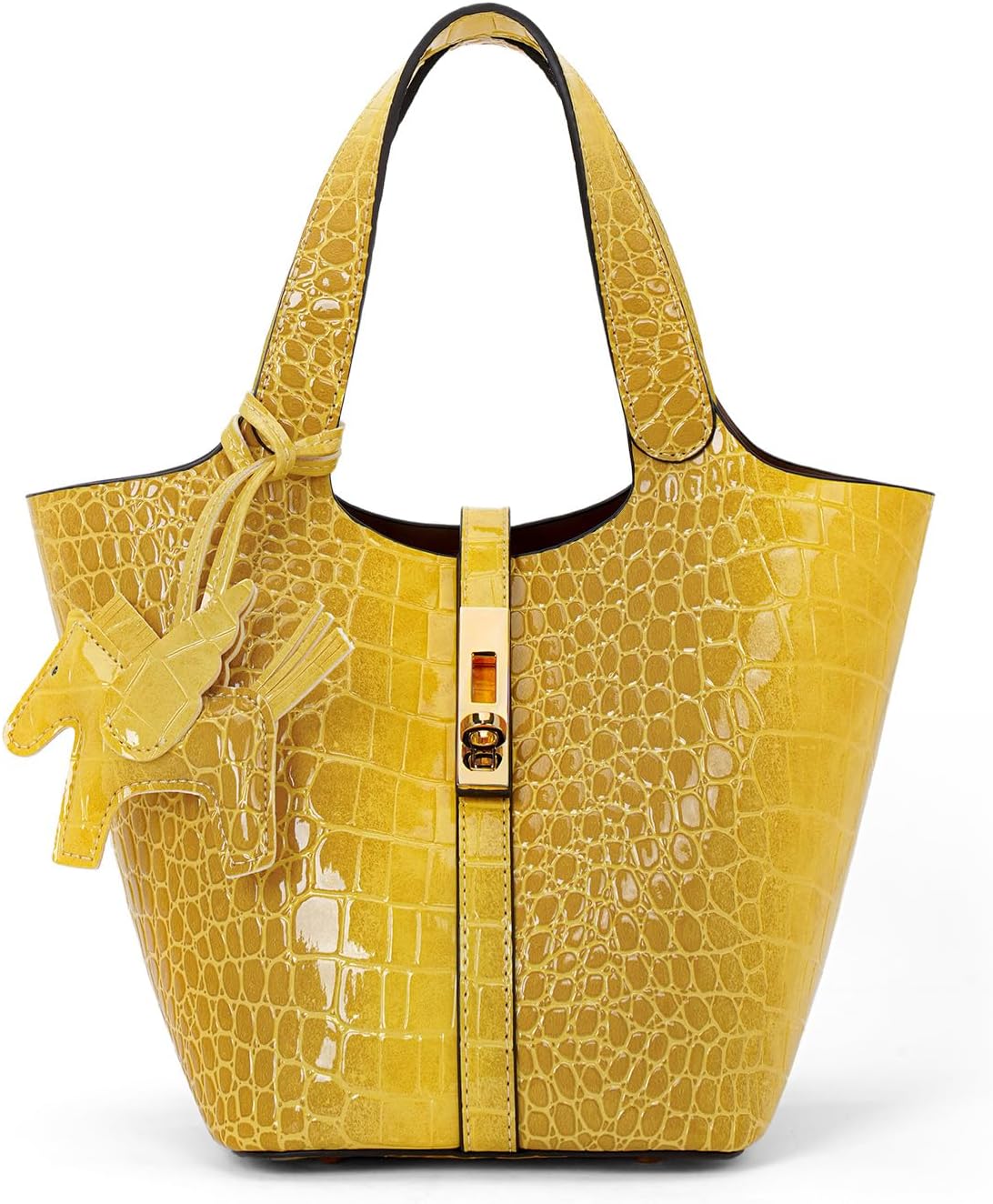 Women's Leather Tote Bag, Small, Cute, Fashionable, Large Capacity, Lightweight, Commuting, Popular, High Visibility, Simple, Soft, Freestanding, Inner Pocket Included, Charm Included