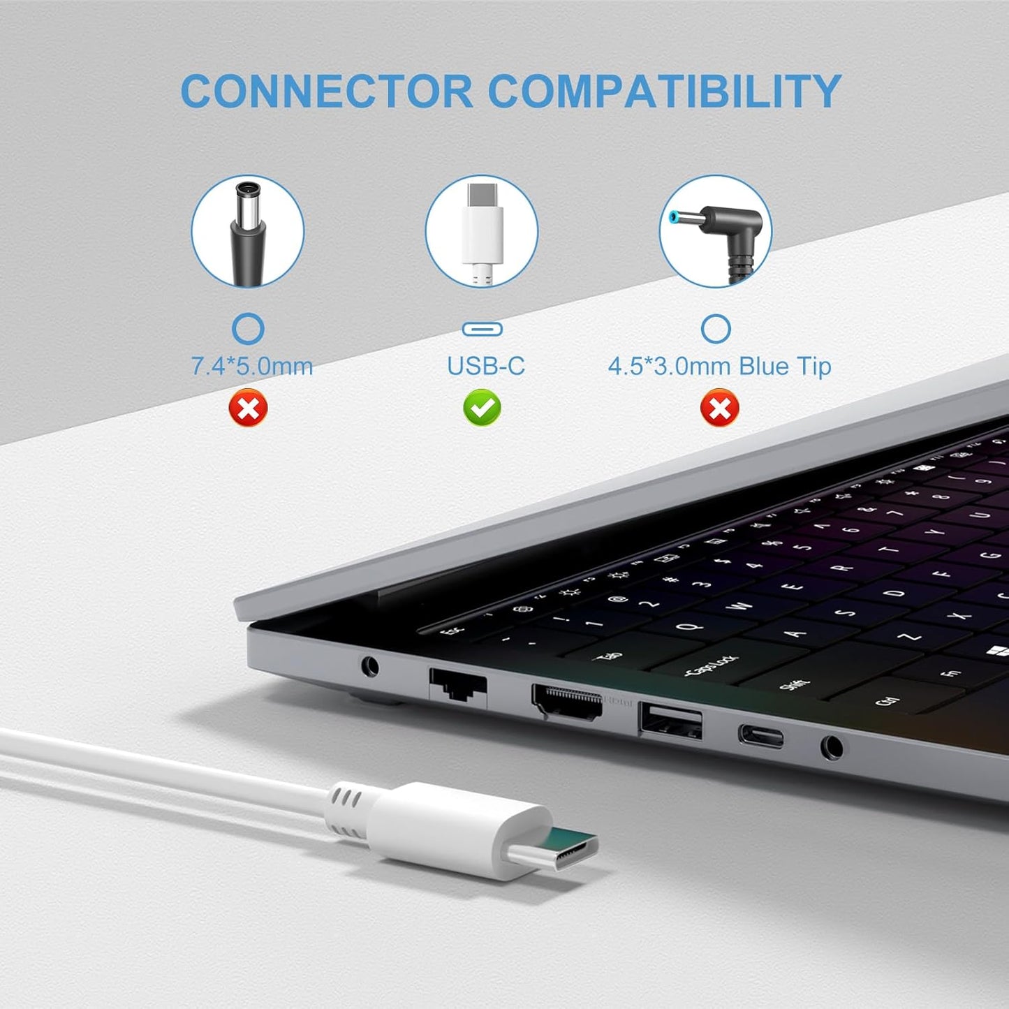 65W Charger Type-C PD Compatible for Macbook Laptops, 1.8m Cable PC Charger Type C, (PD Compatible/Fast Charger/Folding Plug) 20V 3.25A 65W Power Supply AC Adapter