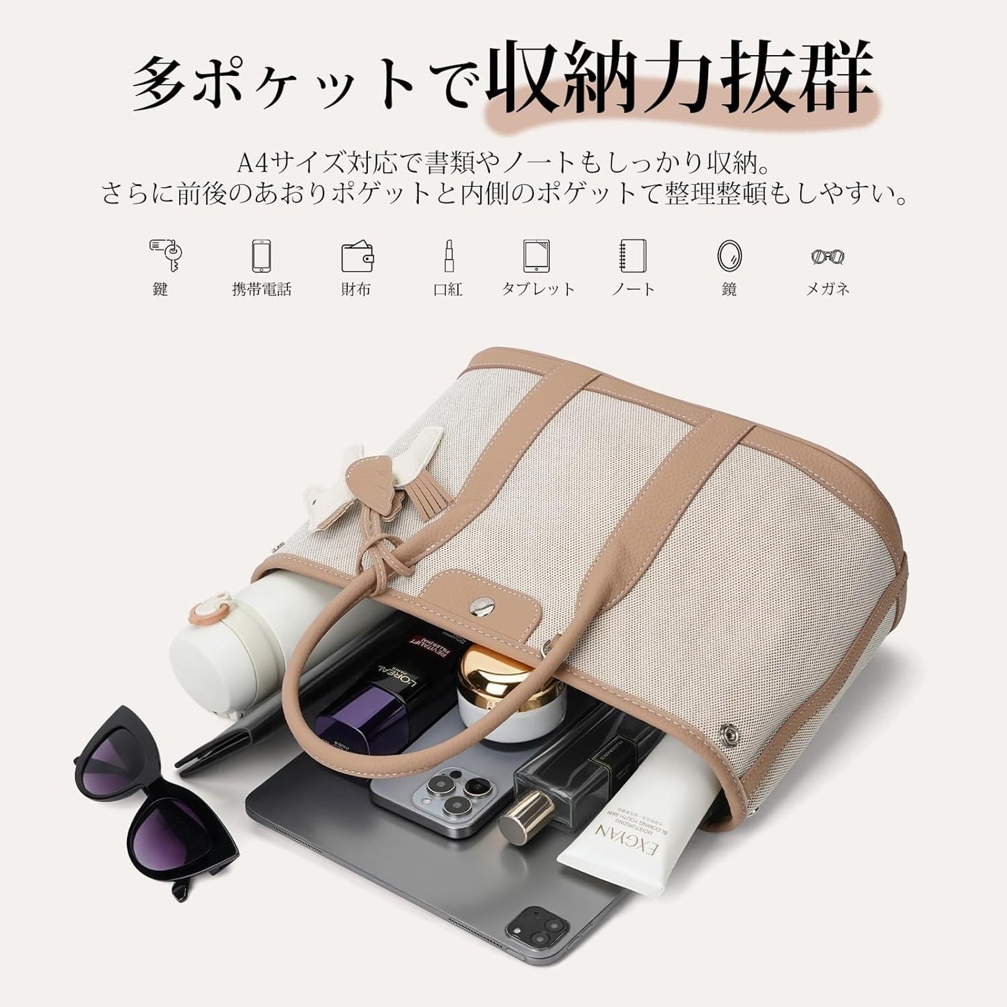 Women's Tote Bag, Handbag, Leather, Large Capacity, A4 Compatible, Lightweight, 2-Way, Shoulder Bag, Commuting, Office, Casual, Easy to Use, Fashionable, Popular, Soft, Business Bag, Shoulder