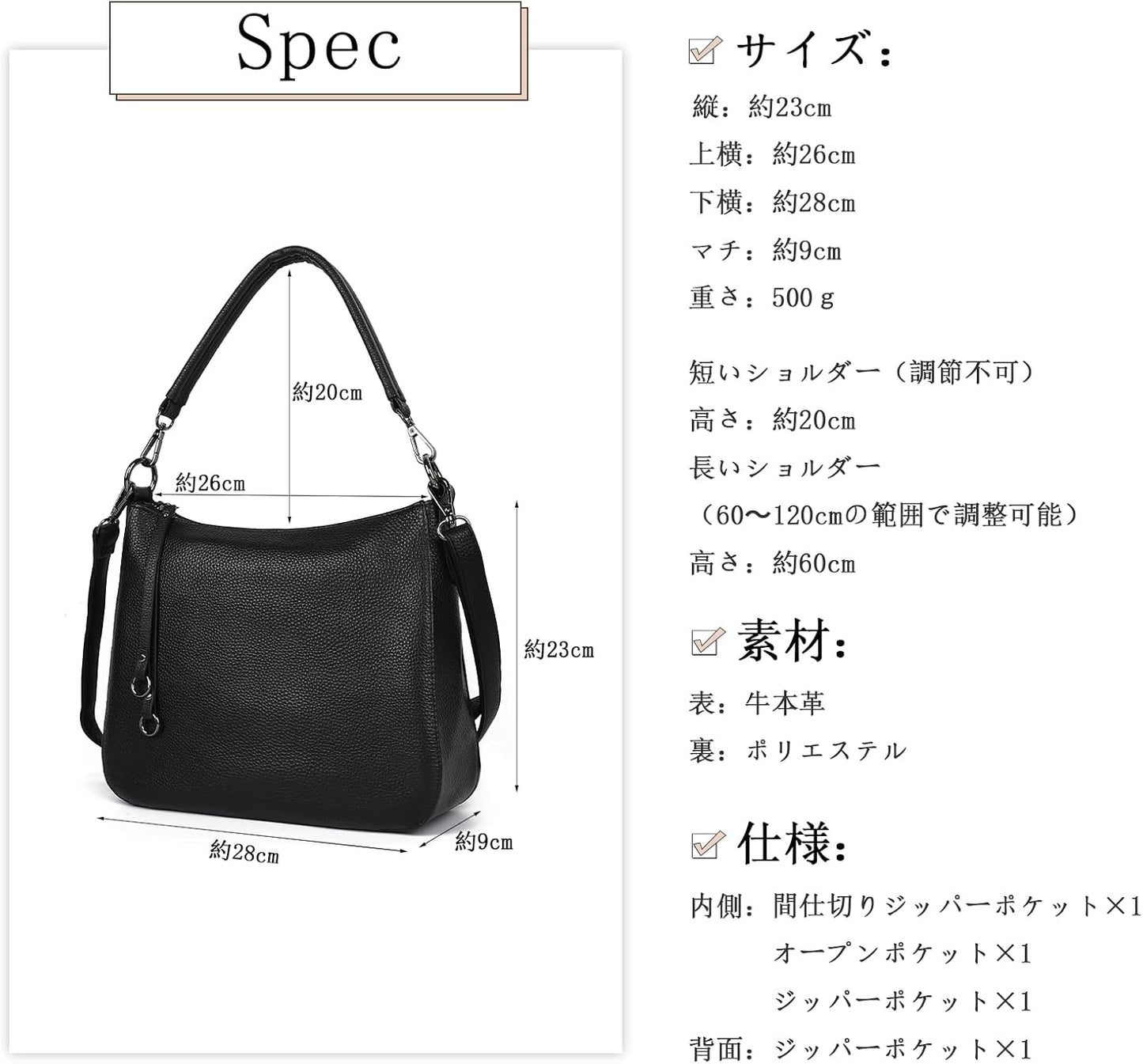 MFFOR Genuine Leather Women's 2-Way Crossbody Bag Handbag Diagonal Shoulder Bag Handbag with Zipper Pocket Lightweight Large Capacity Soft Simple Casual Hand-held Popular Commuting