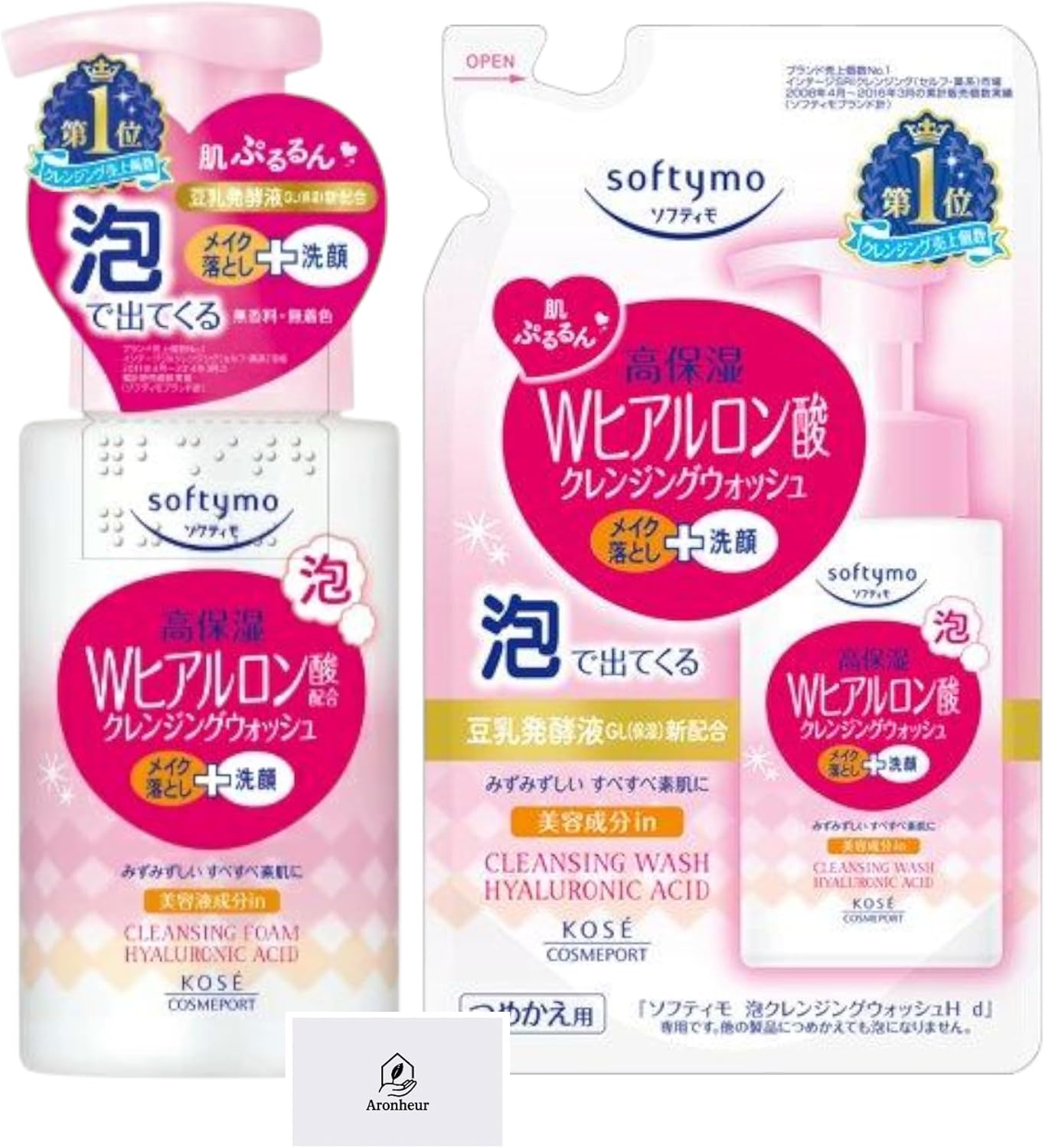 Softimo Cleansing Wash (Hyaluronic Acid), 6.8 fl oz (200 ml) + 6.1 fl oz (180 ml), Beauty Ingredients, Makeup Remover + Face Wash, Aronheur Original Mask Case Included