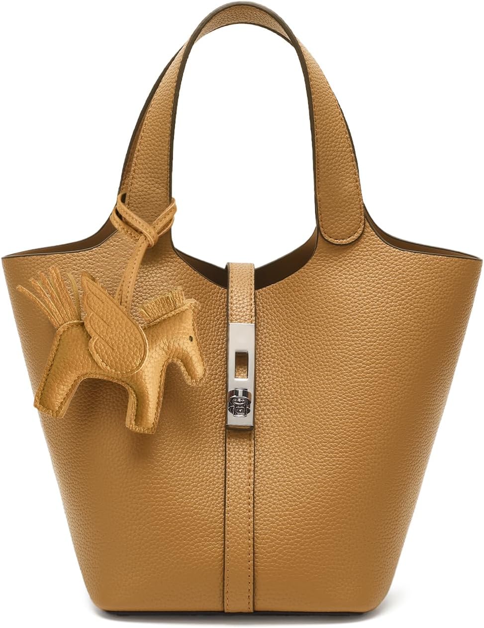 Women's Leather Tote Bag, Small, Cute, Fashionable, Large Capacity, Lightweight, Commuting, Popular, High Visibility, Simple, Soft, Freestanding, Inner Pocket Included, Charm Included