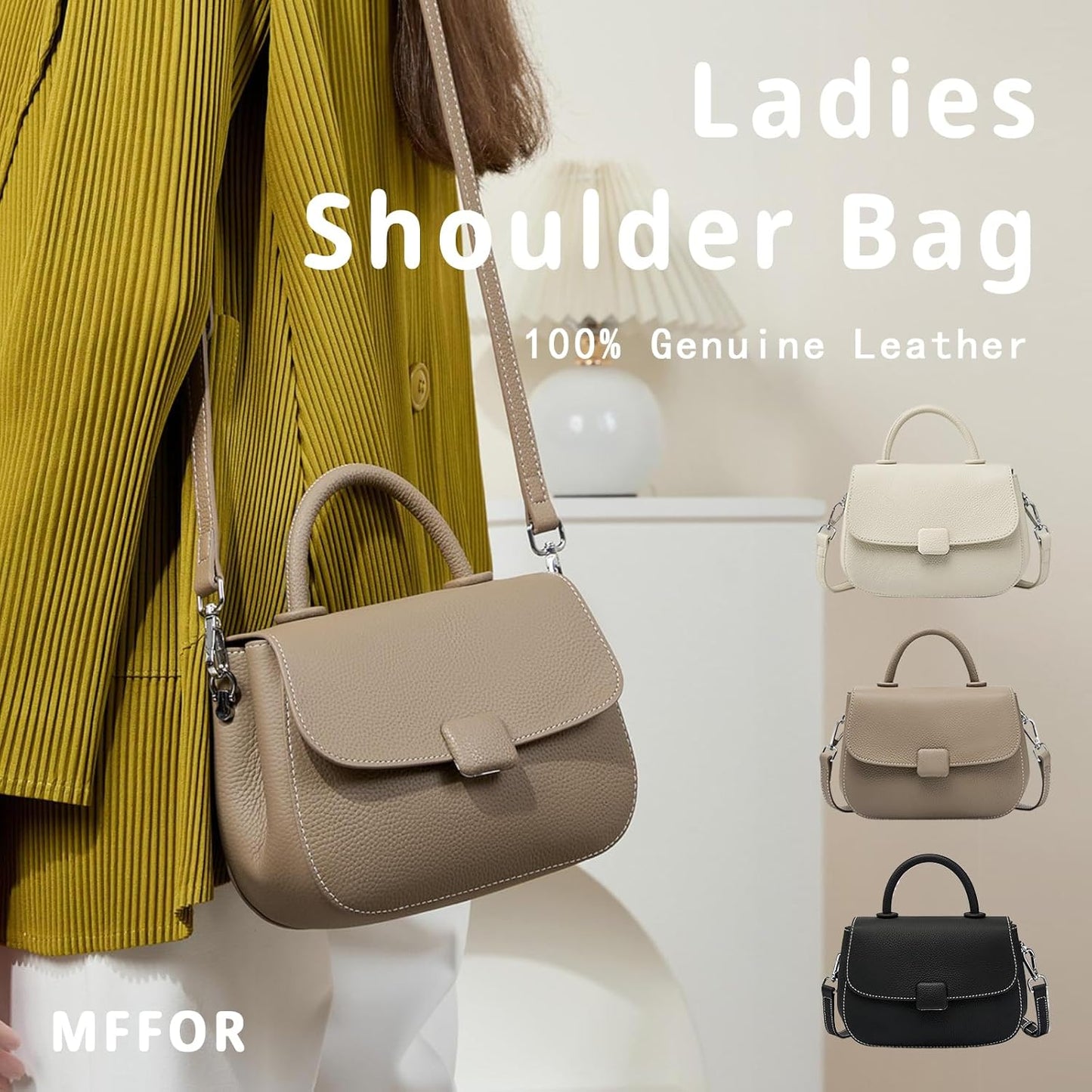 MFFOR Women's Shoulder Bag, Genuine Leather, 2-Way Handbag, Crossbody Bag, Mini Shoulder Bag, Lightweight, Compact, Casual, Simple, Stylish, Cross-Handheld, Popular, Commuting to Work