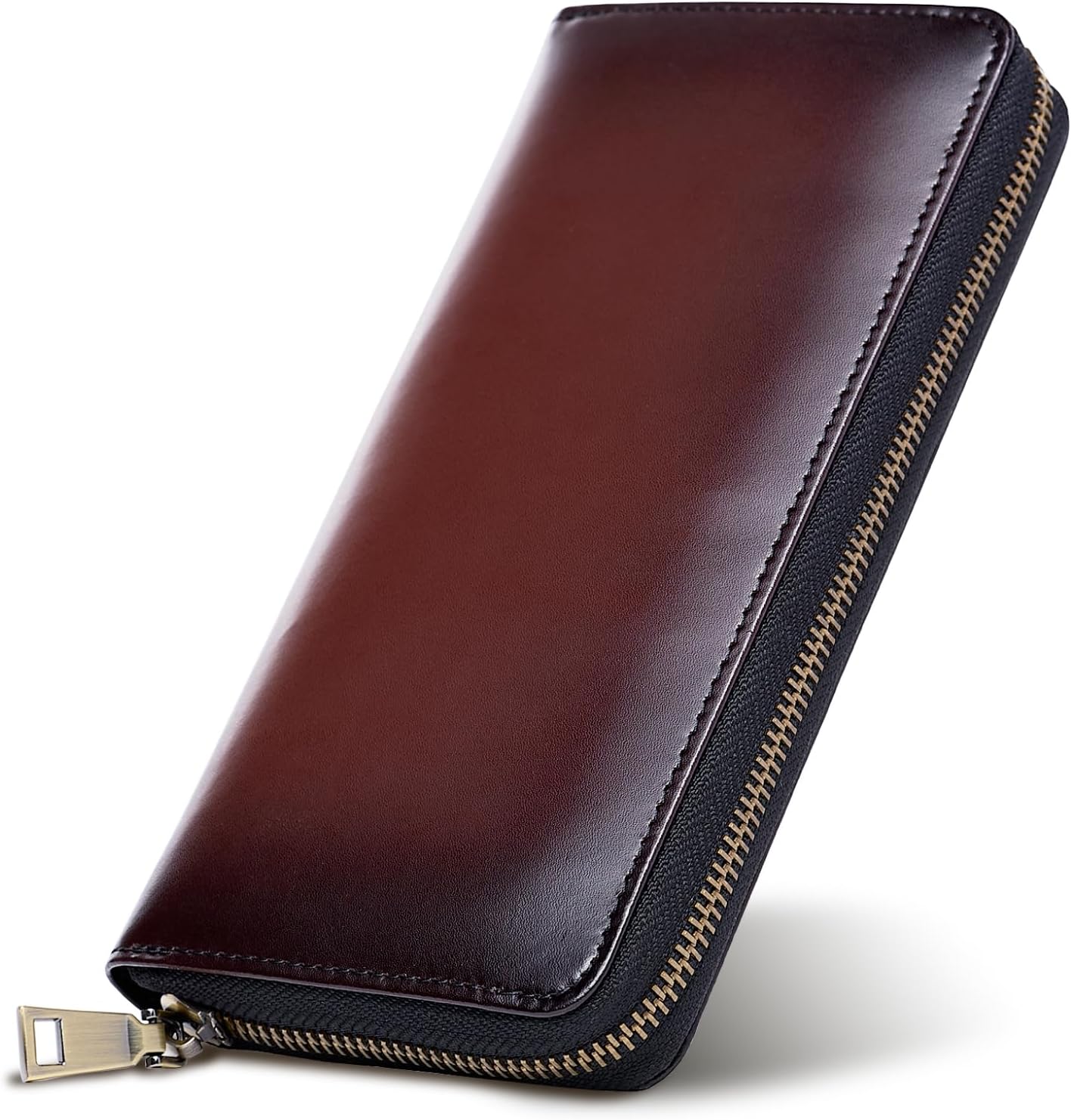 Tokyo Shimomachi Kobo Men's Long Wallet, Genuine Leather [Hand-Dyed Finish], Made in Japan, Gradient Leather, High-Quality, Slim, Large Capacity, Card Storage, Round Zipper, Gift, Present, red