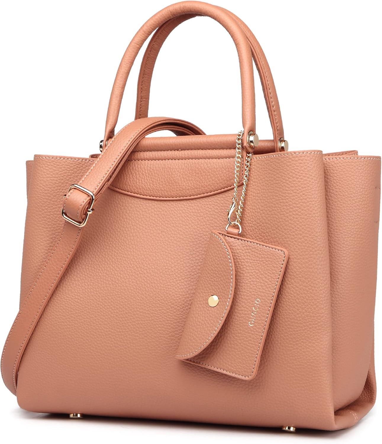 Guscio Italy 171033 2-Way Tote Bag Featured in Oggi Magazine, High-Quality PU Leather, Elegant Square Handbag with Bit Parts for Women