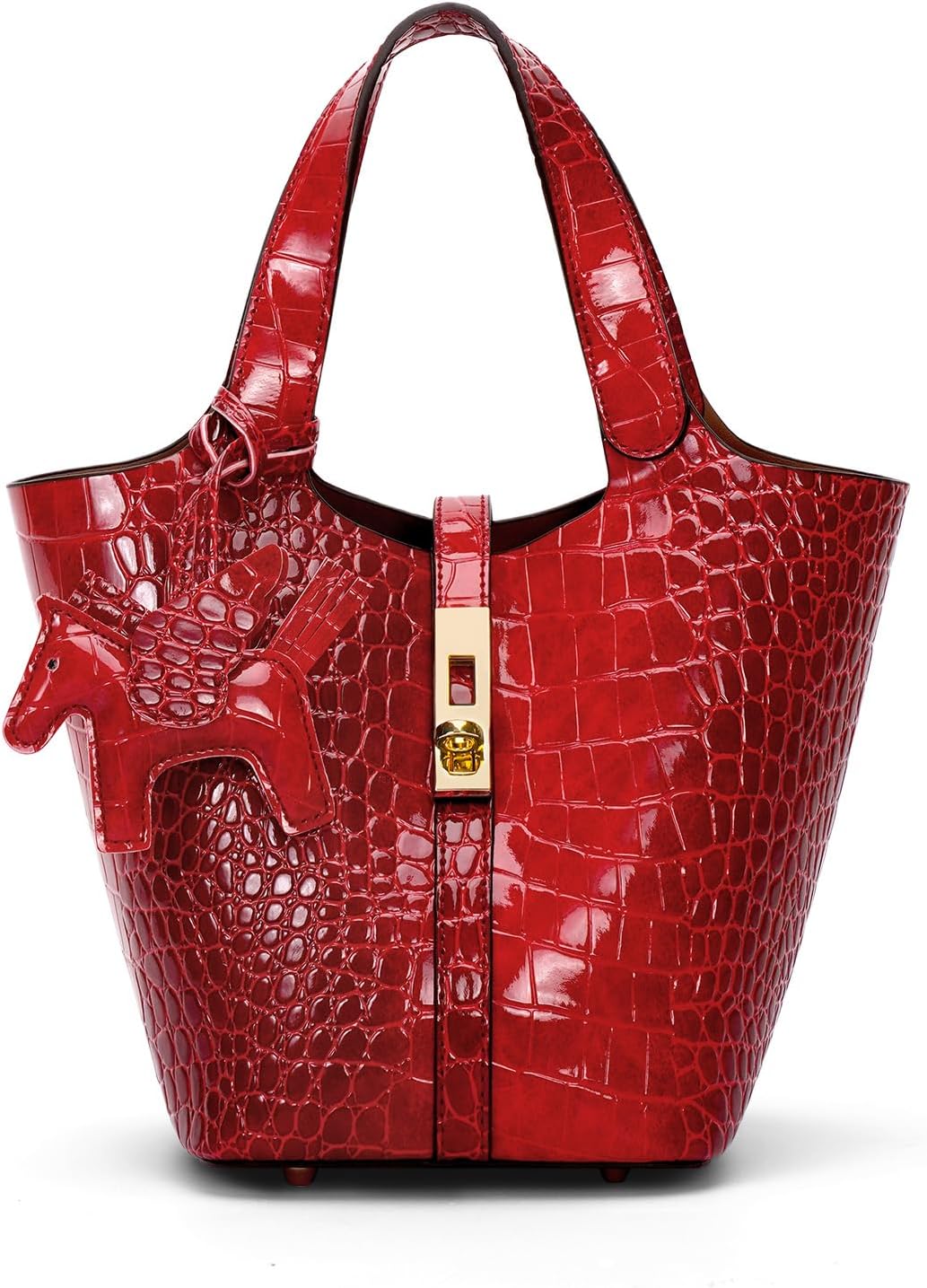 Women's Leather Tote Bag, Small, Cute, Fashionable, Large Capacity, Lightweight, Commuting, Popular, High Visibility, Simple, Soft, Freestanding, Inner Pocket Included, Charm Included