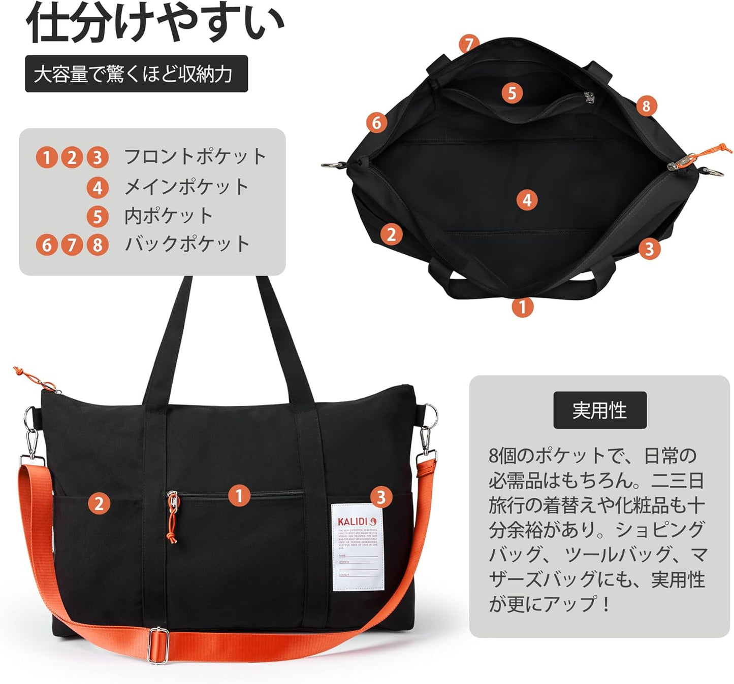 KALIDI FANCY FOREST Boston Bag, Foldable, Travel Bag, 3-Way, Duffel Bag, Travel Bag, 10.6 gal (35 L) Large Capacity, Lightweight, Plain, Large, Boston Bag, Tote Bag, Shoulder Bag, Men's, Women's, 2