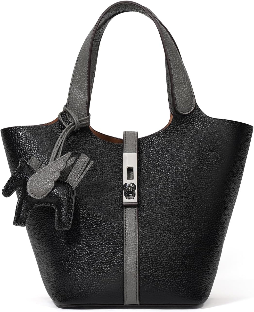 Women's Leather Tote Bag, Small, Cute, Fashionable, Large Capacity, Lightweight, Commuting, Popular, High Visibility, Simple, Soft, Freestanding, Inner Pocket Included, Charm Included