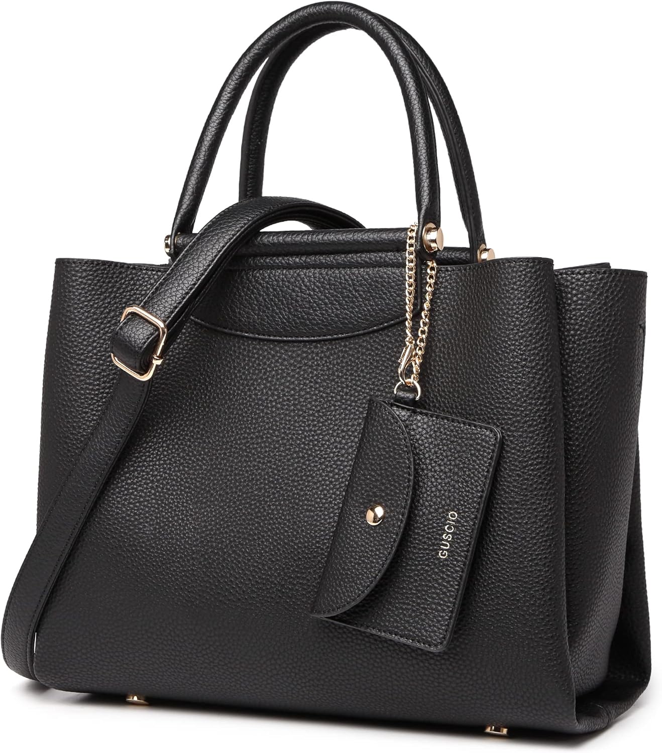 Guscio Italy 171033 2-Way Tote Bag Featured in Oggi Magazine, High-Quality PU Leather, Elegant Square Handbag with Bit Parts for Women