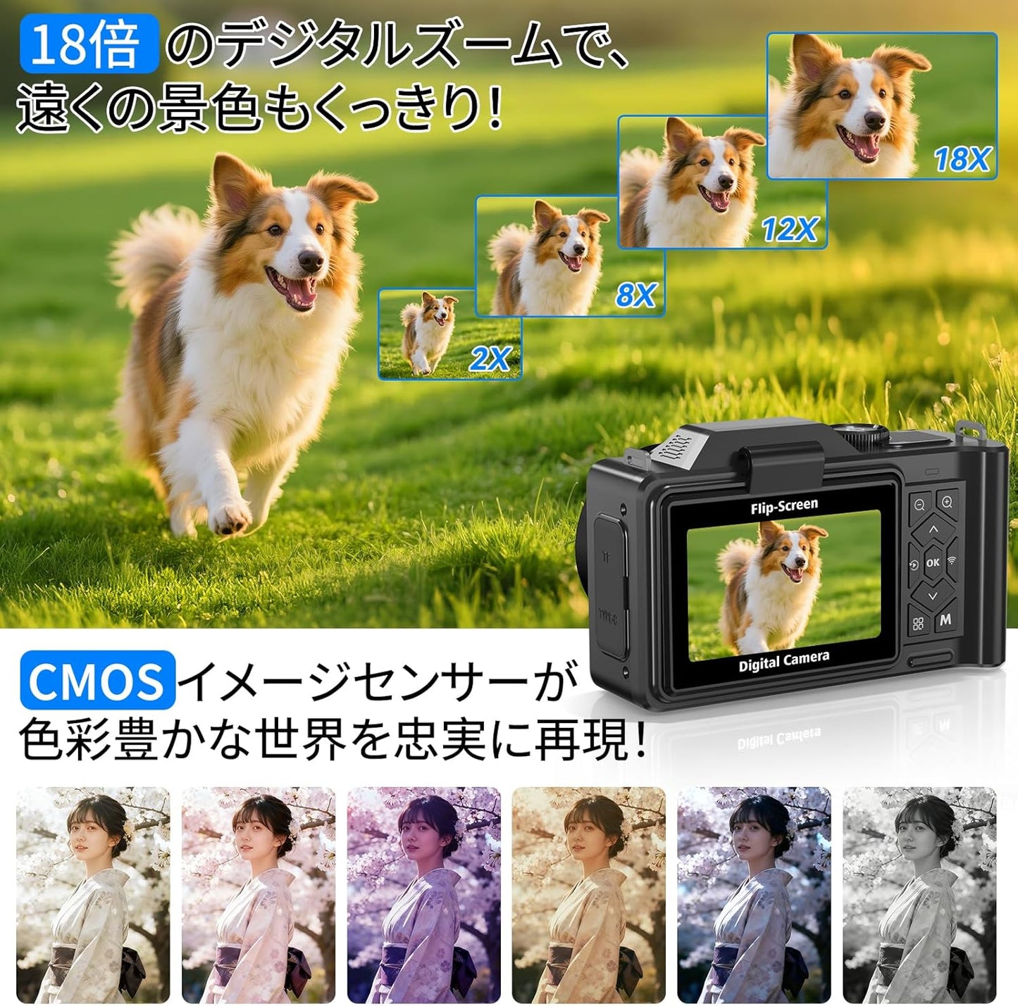 6K Digital Camera, 84 Million Pixels, Digital Camera, Digital Camera, Smartphone Transfer Camera, Wi-Fi Transfer Function, 180 Degree Rotation, 18x Digital Zoom, 64GB Micro SD Card Included