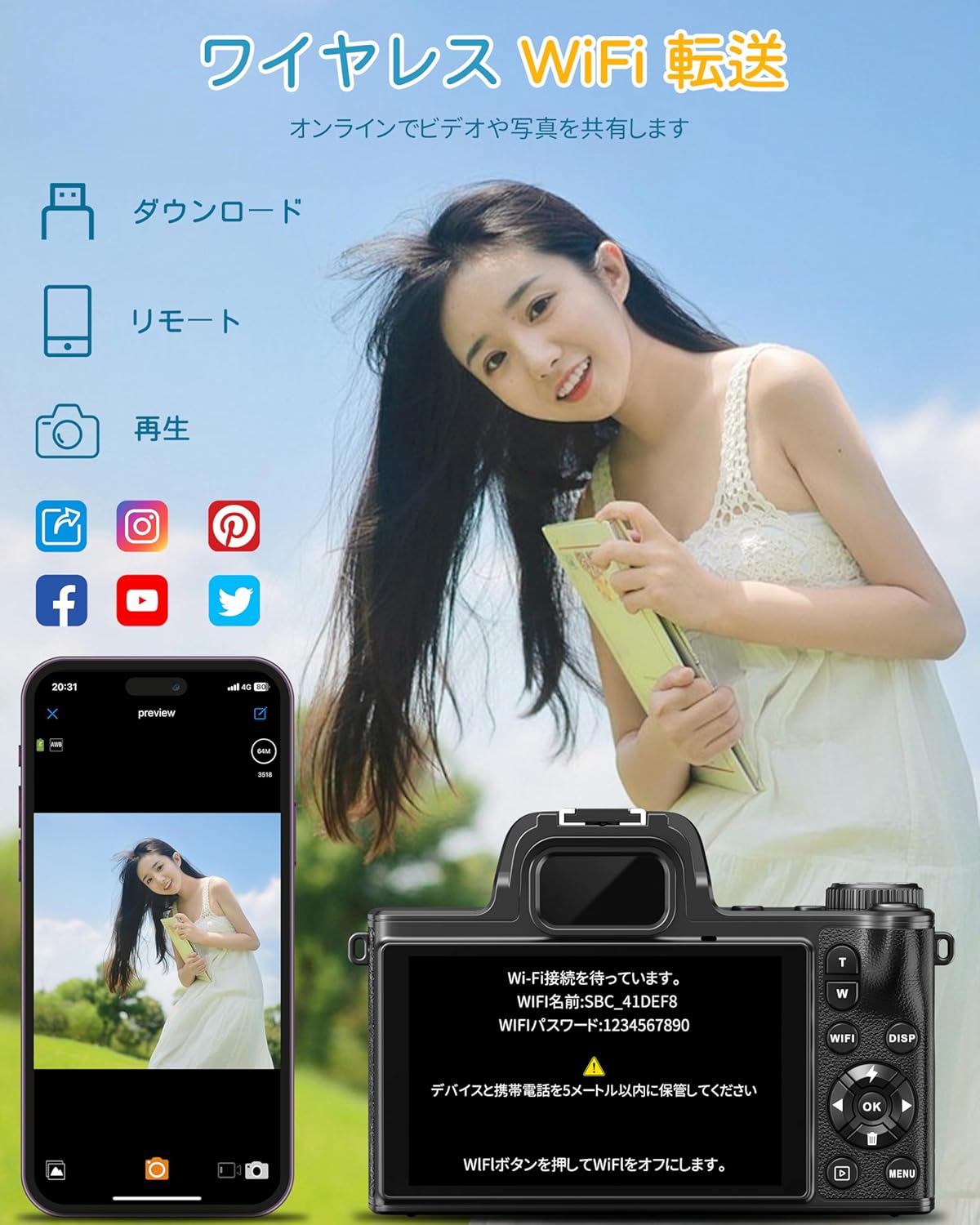 Digital Camera, 5K 80 Megapixels, SLR Camera, Wi-Fi Function, Auto Focus/Macro Shooting, Digital Camera, 18x Digital Zoom, App Controlled, Screen, 4.0 Inches, IPS, Touch Screen, Selfie, 32GB Micro SD