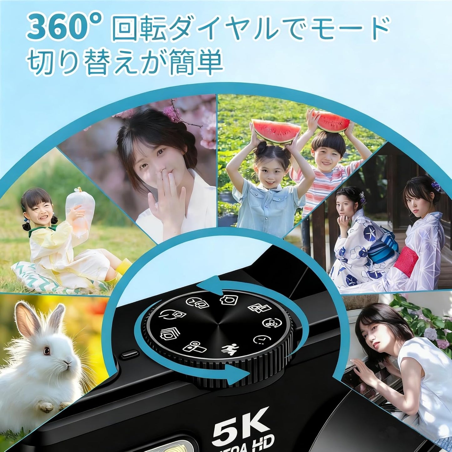 Digital Camera, 5K Video, 75 Million Pixels, Digital Camera, Transmits to Smartphones, WiFi Transmission Function, 18X Digital Zoom, 32 GB, Micro SD Card Included, AF Autofocus, LED Light, Webcam, 3.0