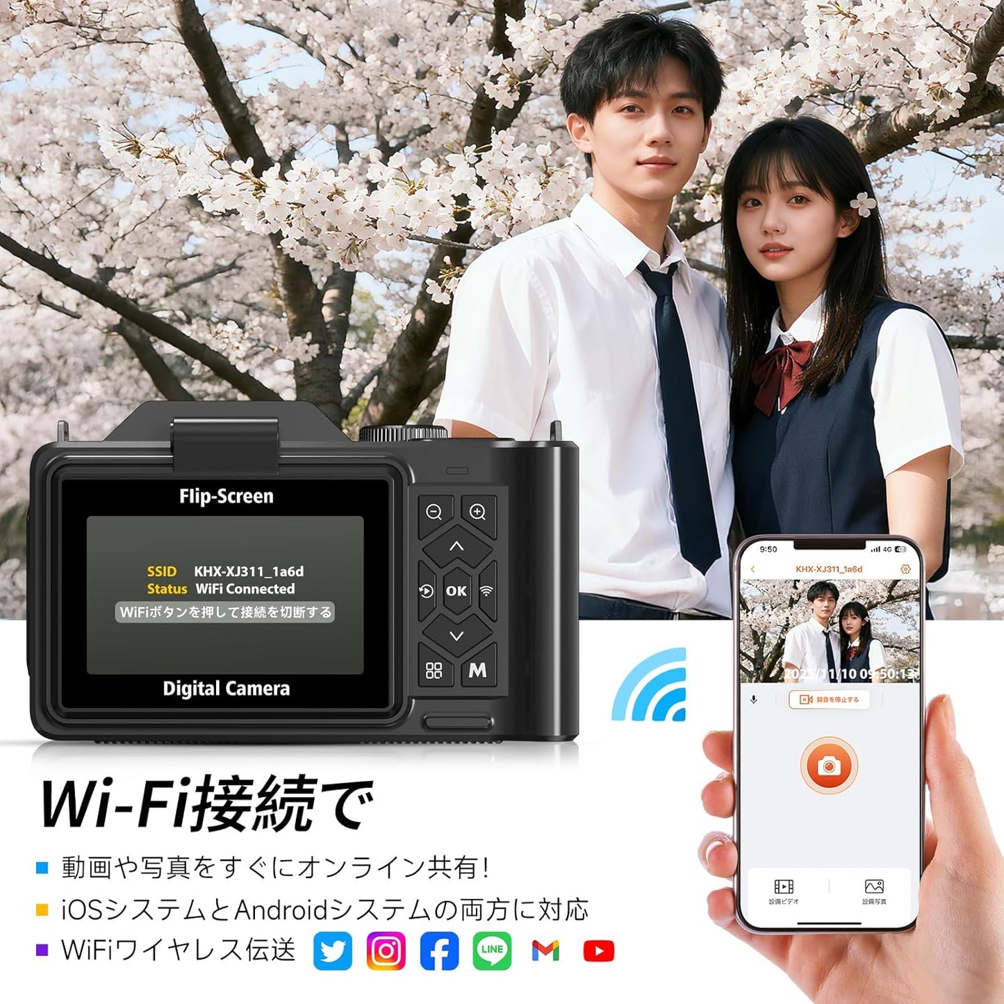 6K Digital Camera, 84 Million Pixels, Digital Camera, Digital Camera, Smartphone Transfer Camera, Wi-Fi Transfer Function, 180 Degree Rotation, 18x Digital Zoom, 64GB Micro SD Card Included