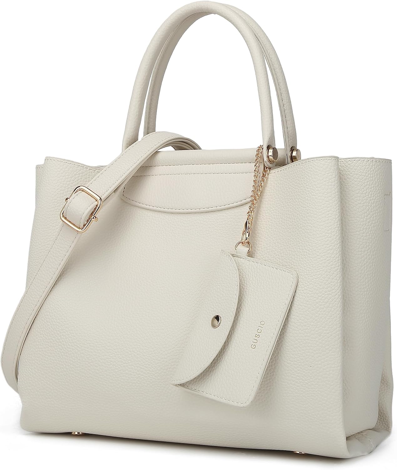 Guscio Italy 171033 2-Way Tote Bag Featured in Oggi Magazine, High-Quality PU Leather, Elegant Square Handbag with Bit Parts for Women