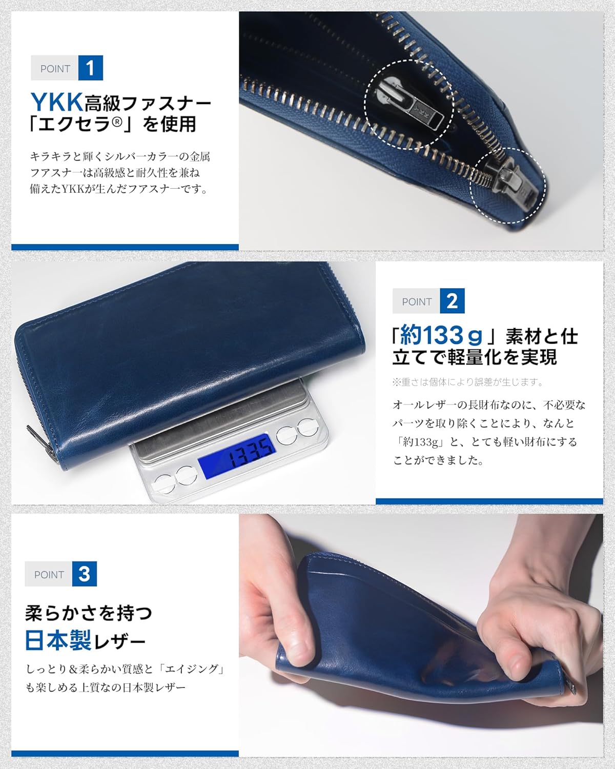 [Modiko] Wallet Men's Long Wallet Himeji Leather Genuine Leather Made in Japan Small Long Wallet Large Capacity Made by First-Class Wallet Craftsmen Gusset Coin Compartment Zipper Easy to Use Thin