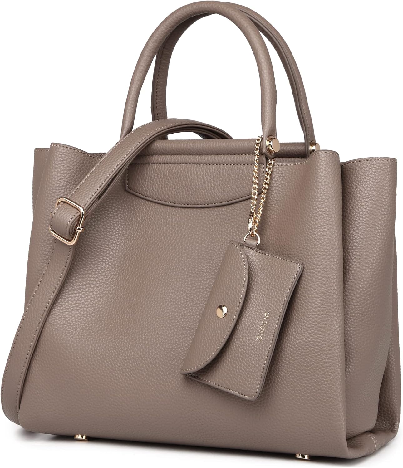 Guscio Italy 171033 2-Way Tote Bag Featured in Oggi Magazine, High-Quality PU Leather, Elegant Square Handbag with Bit Parts for Women