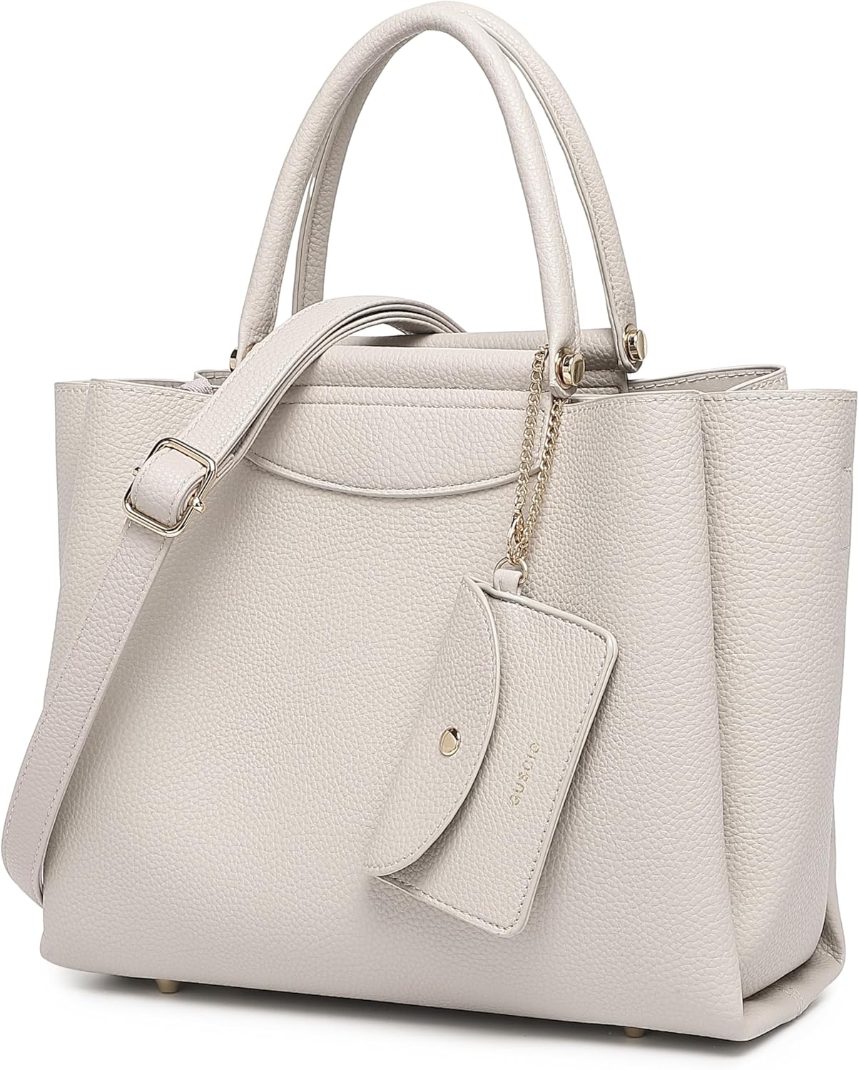 Guscio Italy 171033 2-Way Tote Bag Featured in Oggi Magazine, High-Quality PU Leather, Elegant Square Handbag with Bit Parts for Women