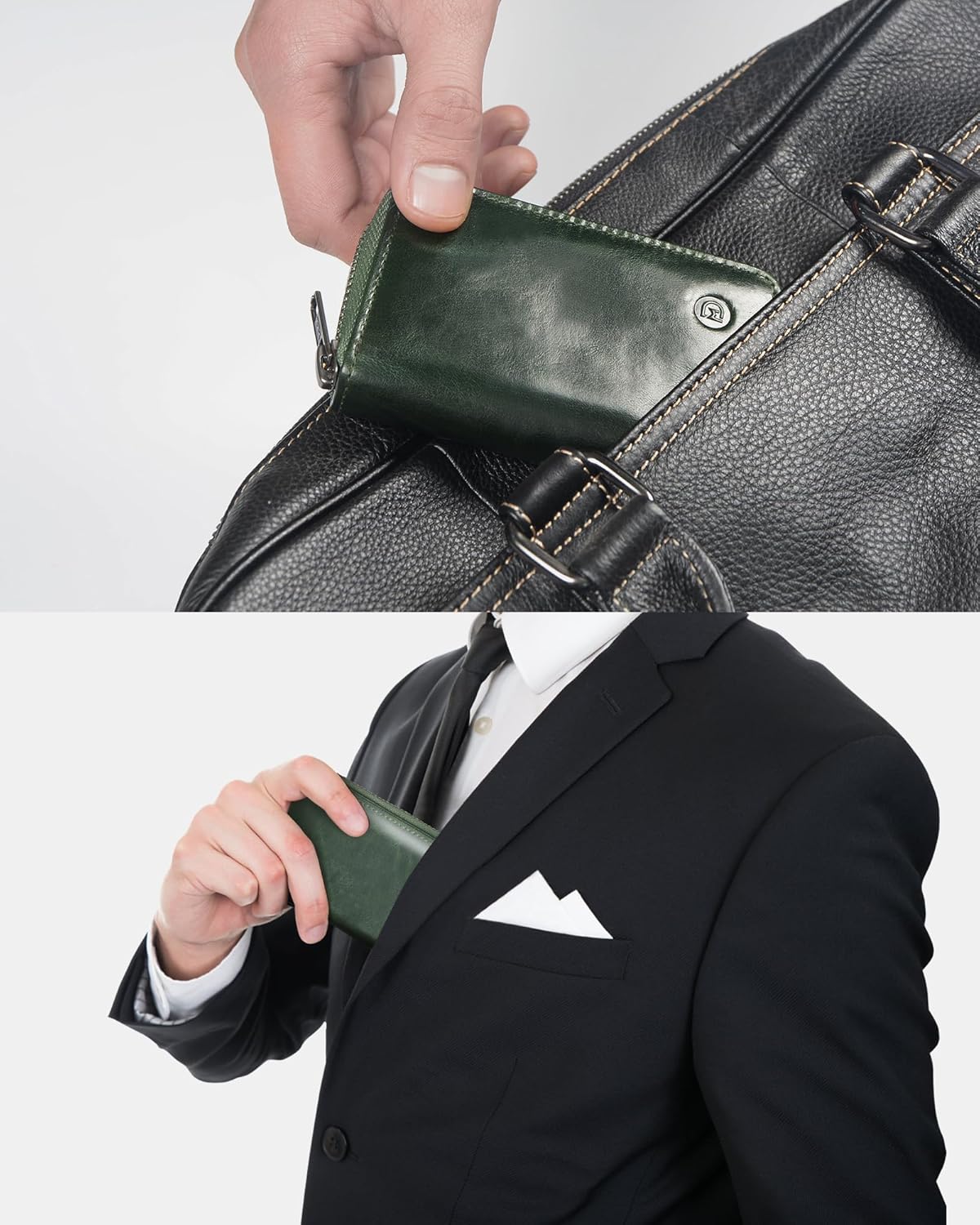 Modiko Men's Card Case, Credit Card Case, Genuine Leather, Made in Japan, Himeji Leather, Large Capacity, Card Slots, Skimming Prevention, YKK Zipper, coffee