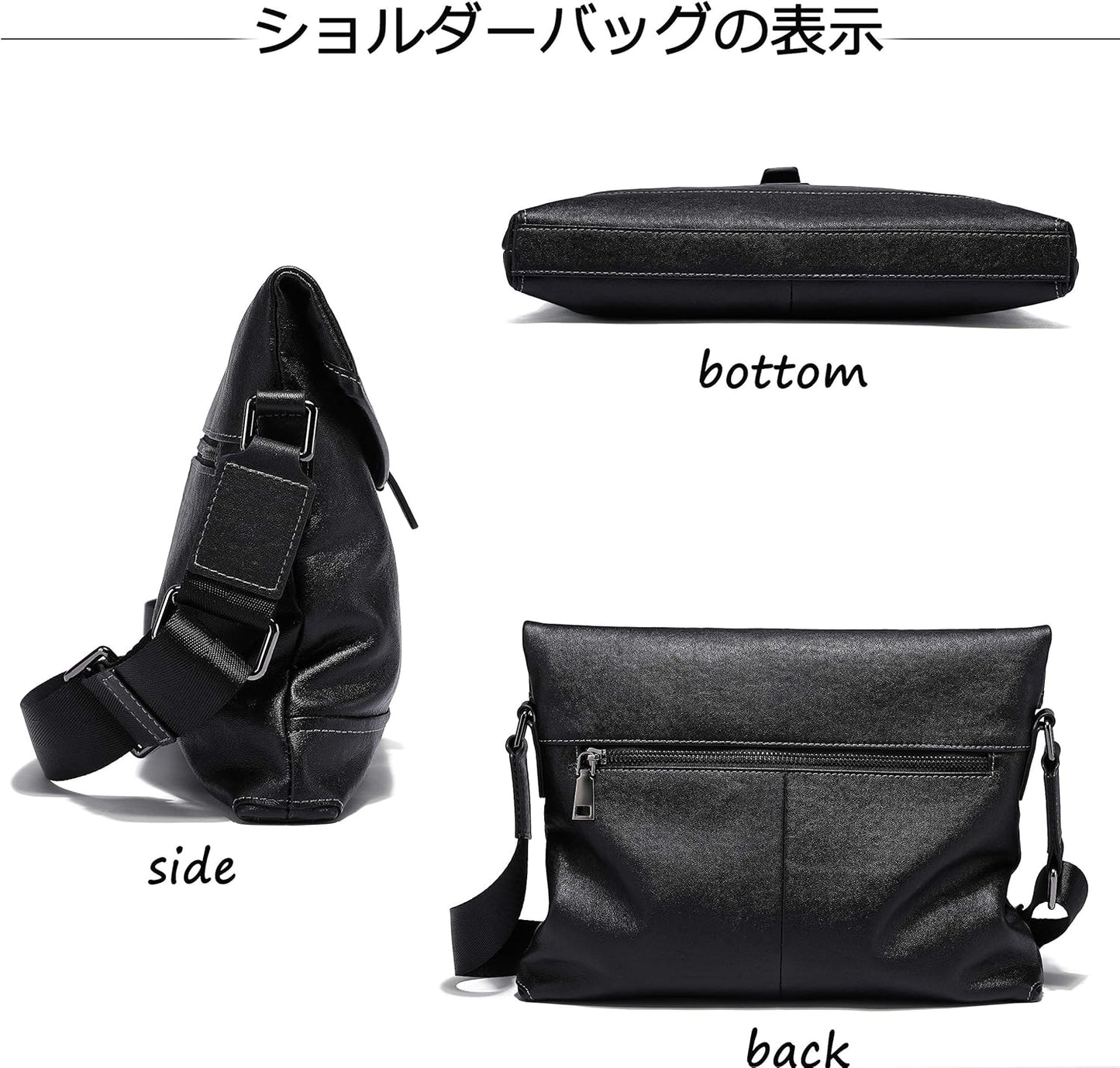 FSD.WG Men's Shoulder Bag, Messenger Bag, Genuine Leather, black a