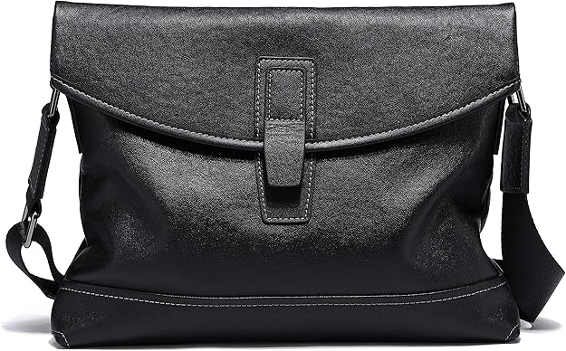 FSD.WG Men's Shoulder Bag, Messenger Bag, Genuine Leather, black a