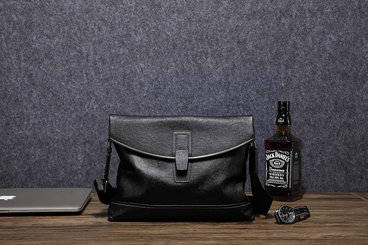 FSD.WG Men's Shoulder Bag, Messenger Bag, Genuine Leather, black a