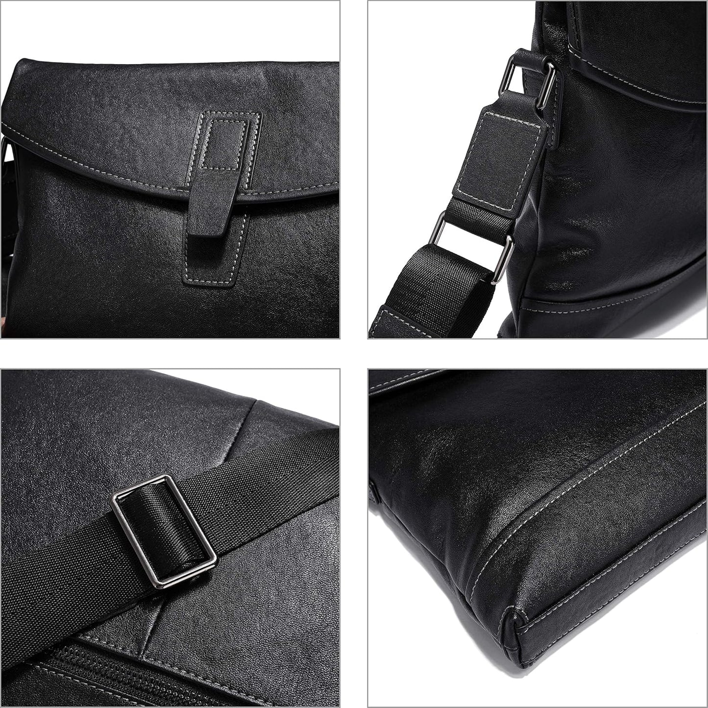 FSD.WG Men's Shoulder Bag, Messenger Bag, Genuine Leather, black a