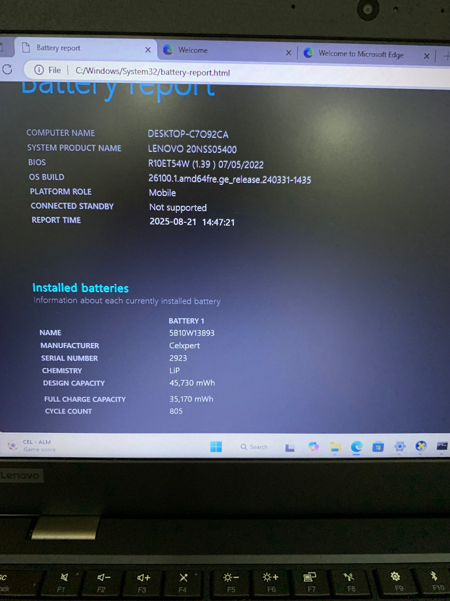 Lenovo L390 ជំនាន់ទី 8 i5 Won 11 Genuine License